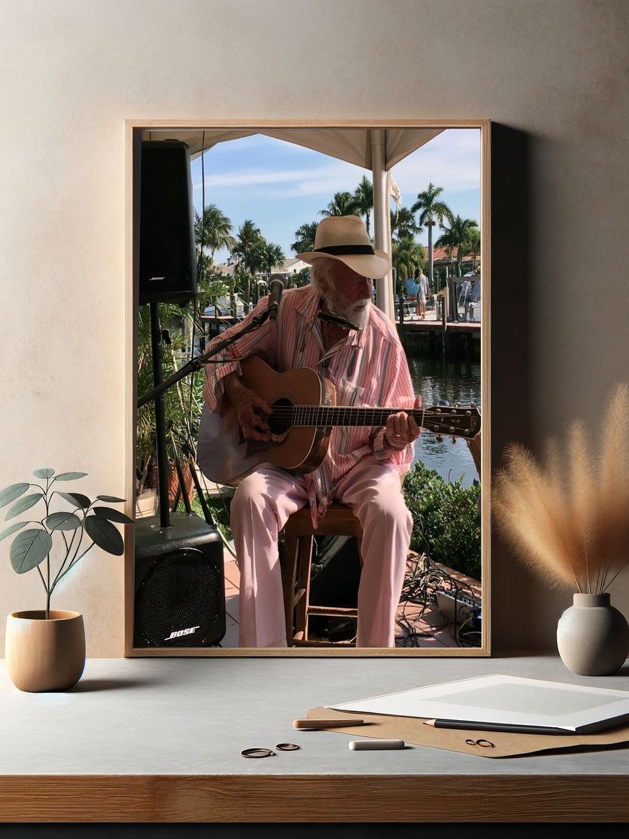 Harbor Guitarist Photography Poster. — room view 2