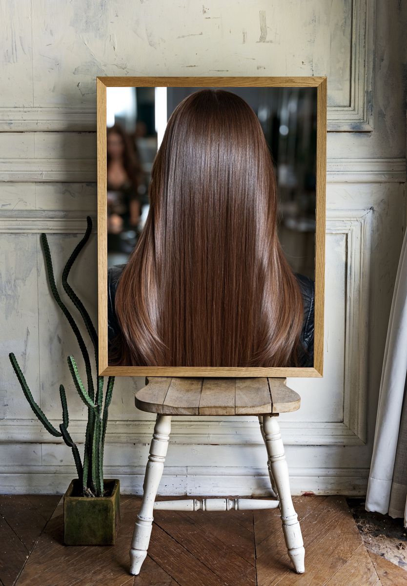 Glossy Brunette Hair Portrait Print. room preview