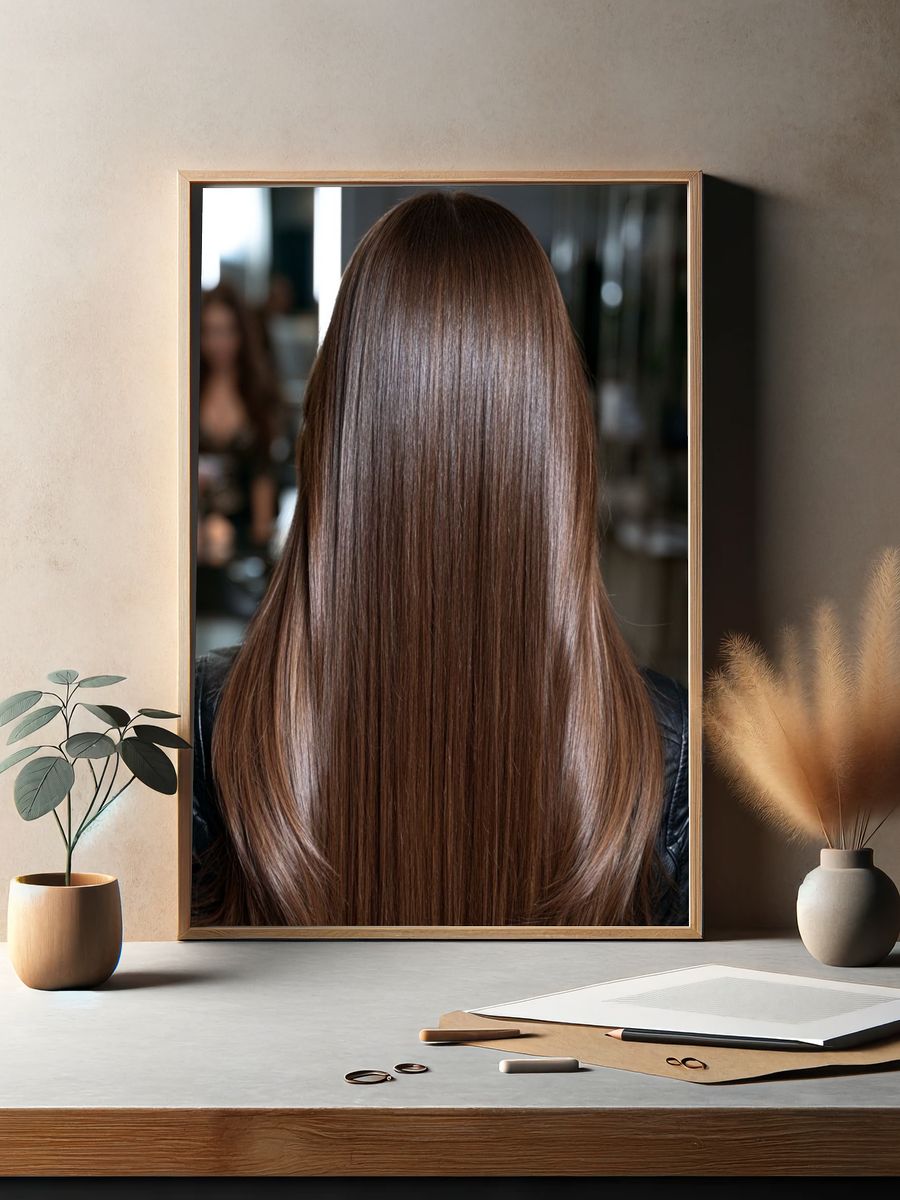 Glossy Brunette Hair Portrait Print. — room view 2