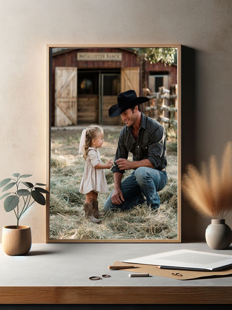 Cowboy Father and Daughter Photography Poster. — room view 2