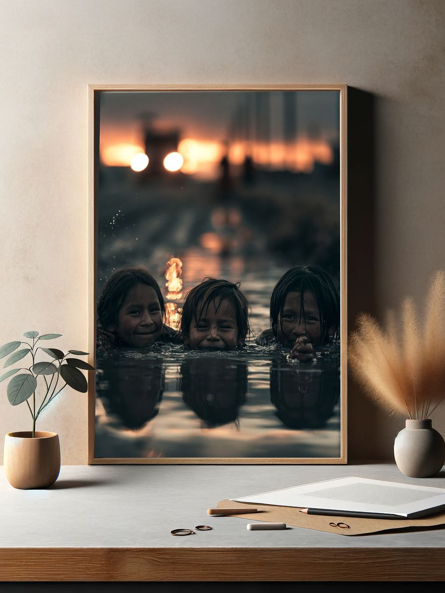 Children in Water Portrait Print. — room view 2