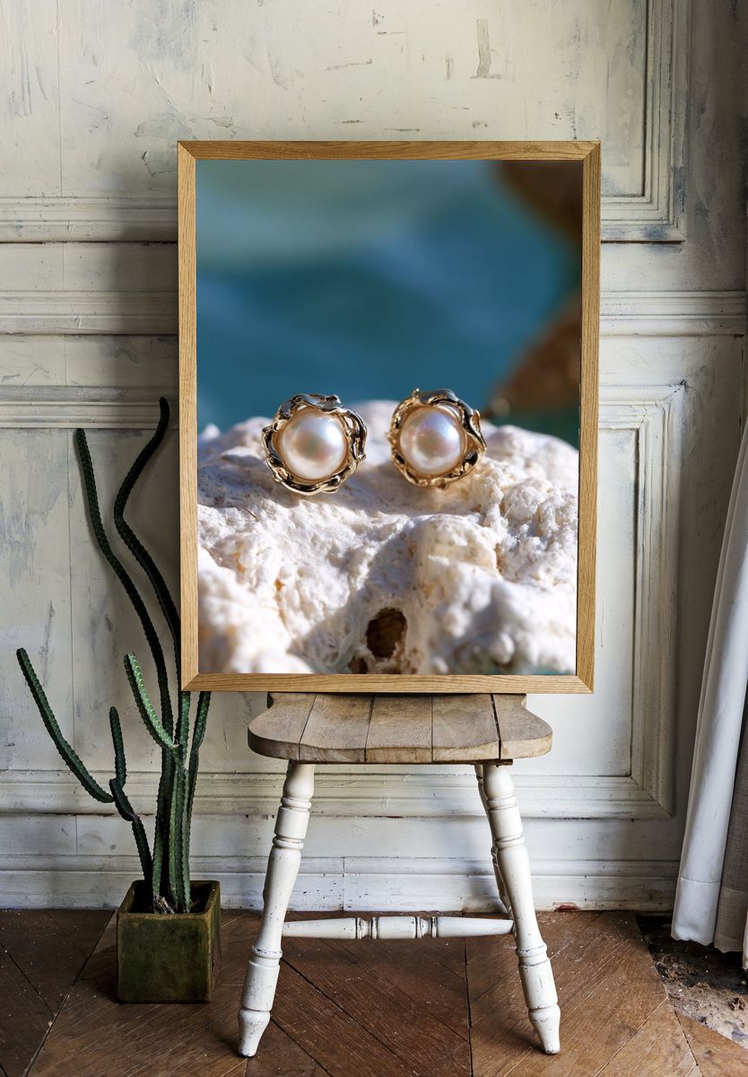 Pearl Stud Earrings Photography Print. room preview