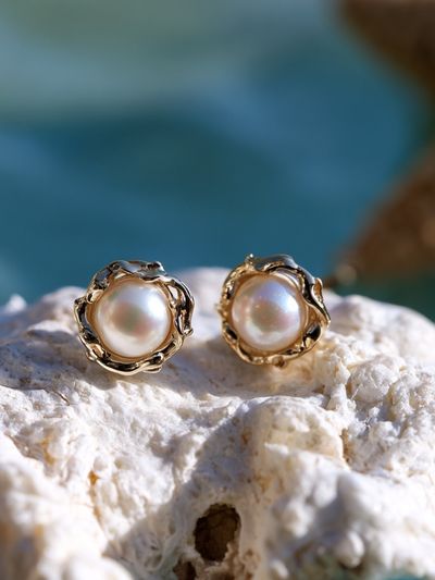 Pearl Stud Earrings Photography Print. poster