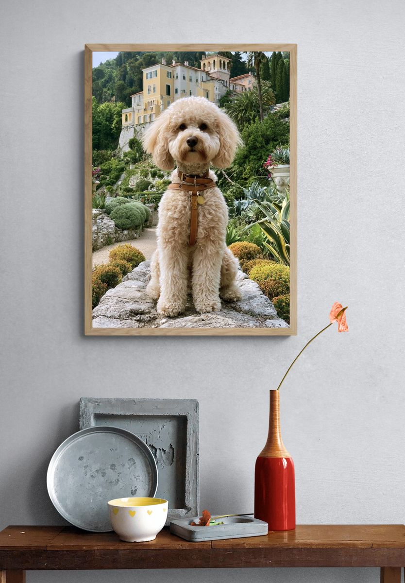 Poodle in Italian Garden Photography Poster. — room view 3