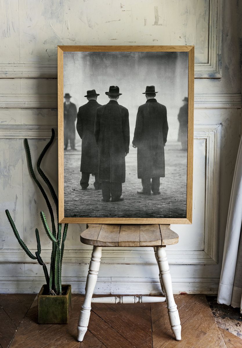 Foggy Men in Hats Photography Poster. room preview