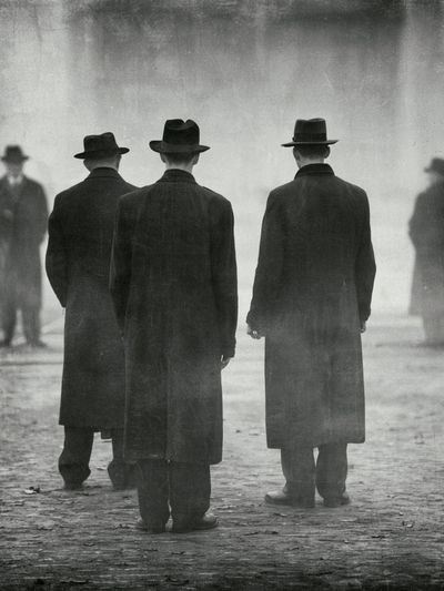 Foggy Men in Hats Photography Poster.