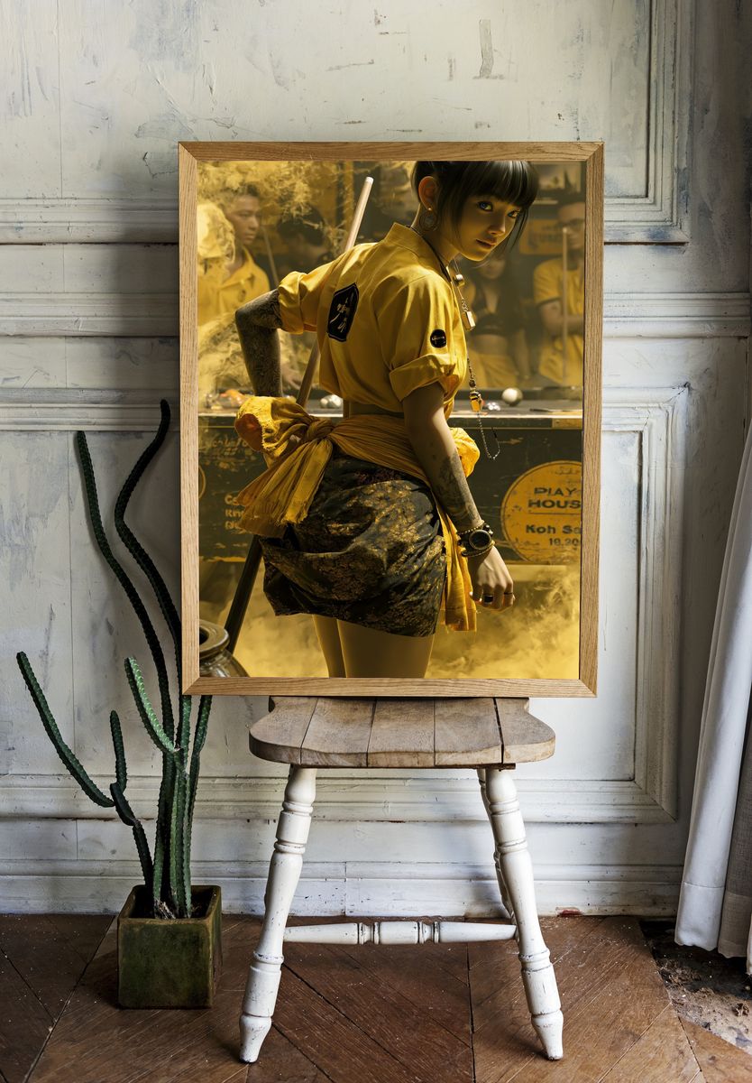 Yellow Pool Hall Portrait Poster. — room view 1