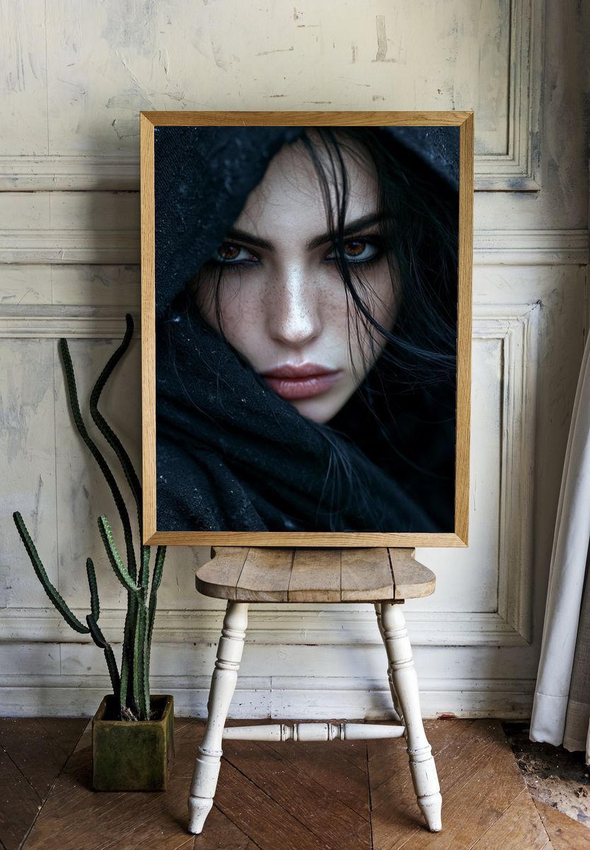 Mysterious Hooded Portrait Print. — room view 1