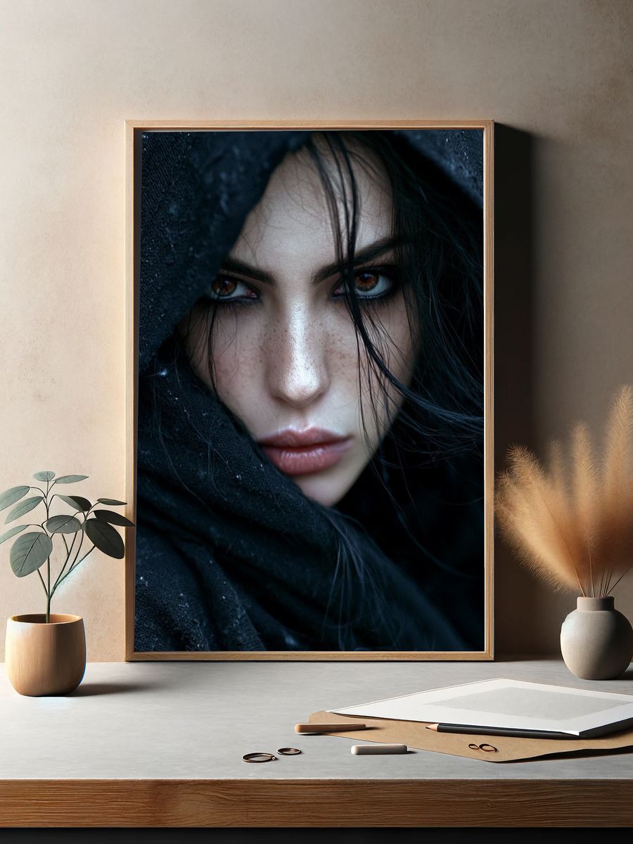 Mysterious Hooded Portrait Print. — room view 2