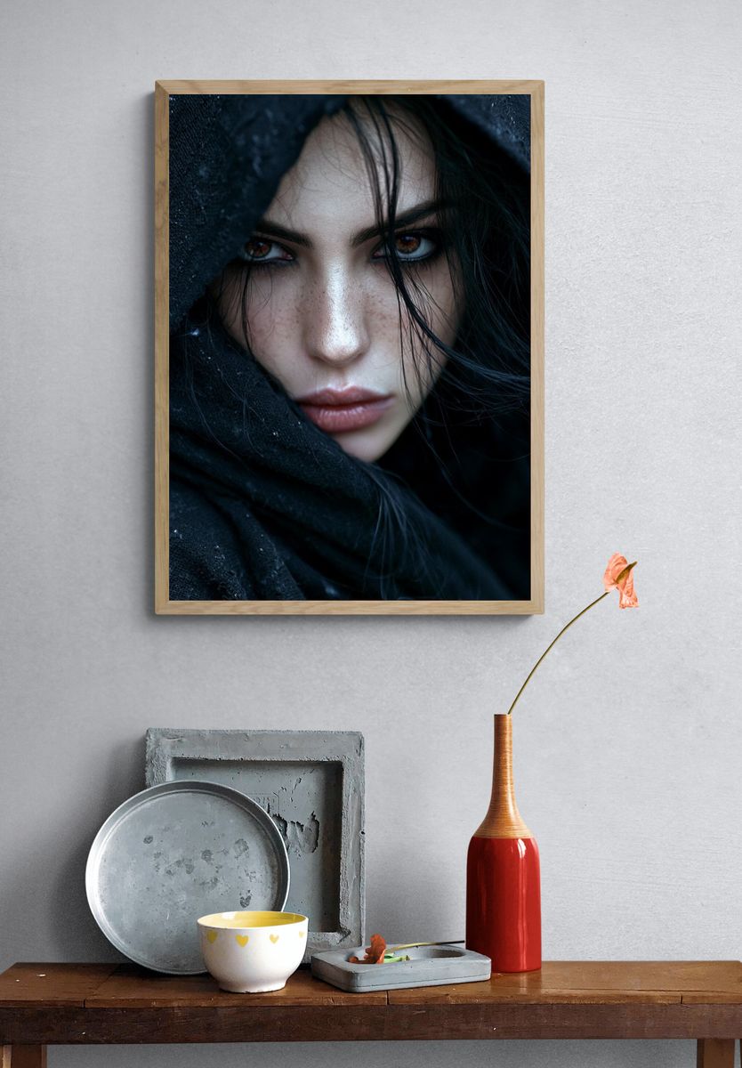 Mysterious Hooded Portrait Print. — room view 3