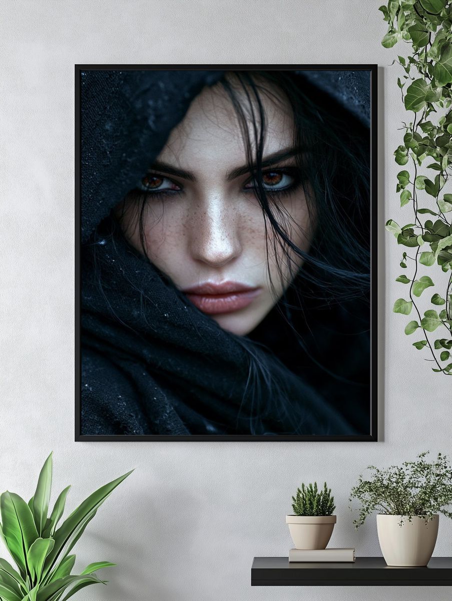 Mysterious Hooded Portrait Print. — room view 4