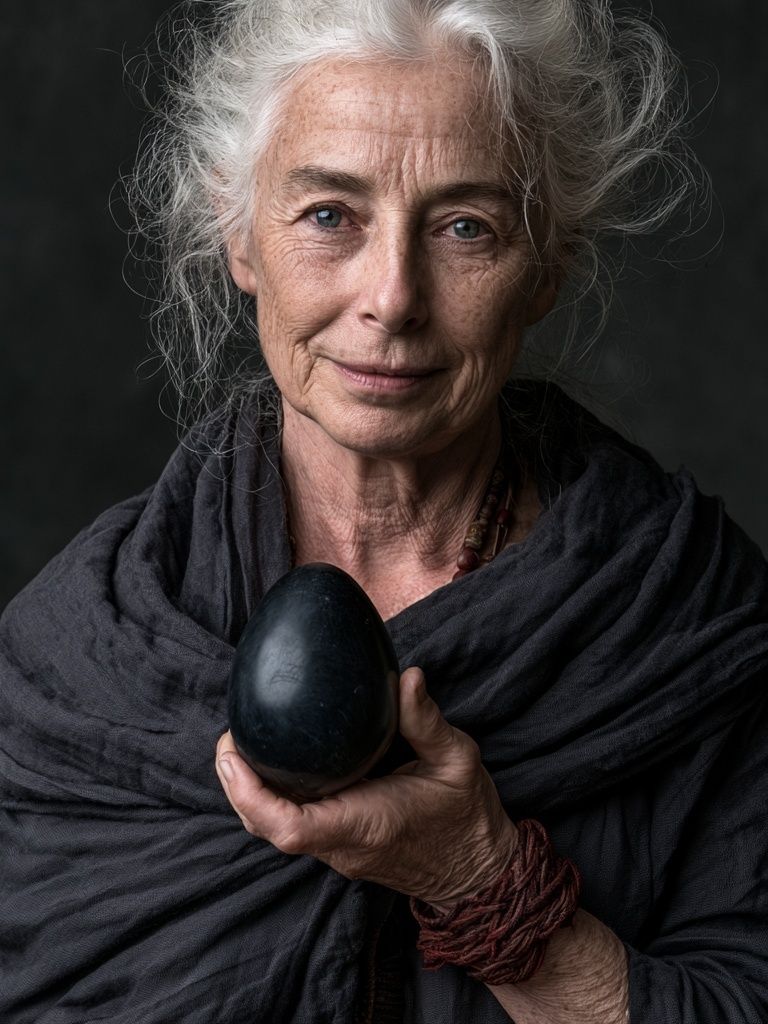 Elderly Woman with Black Egg Portrait Poster. poster — photography art