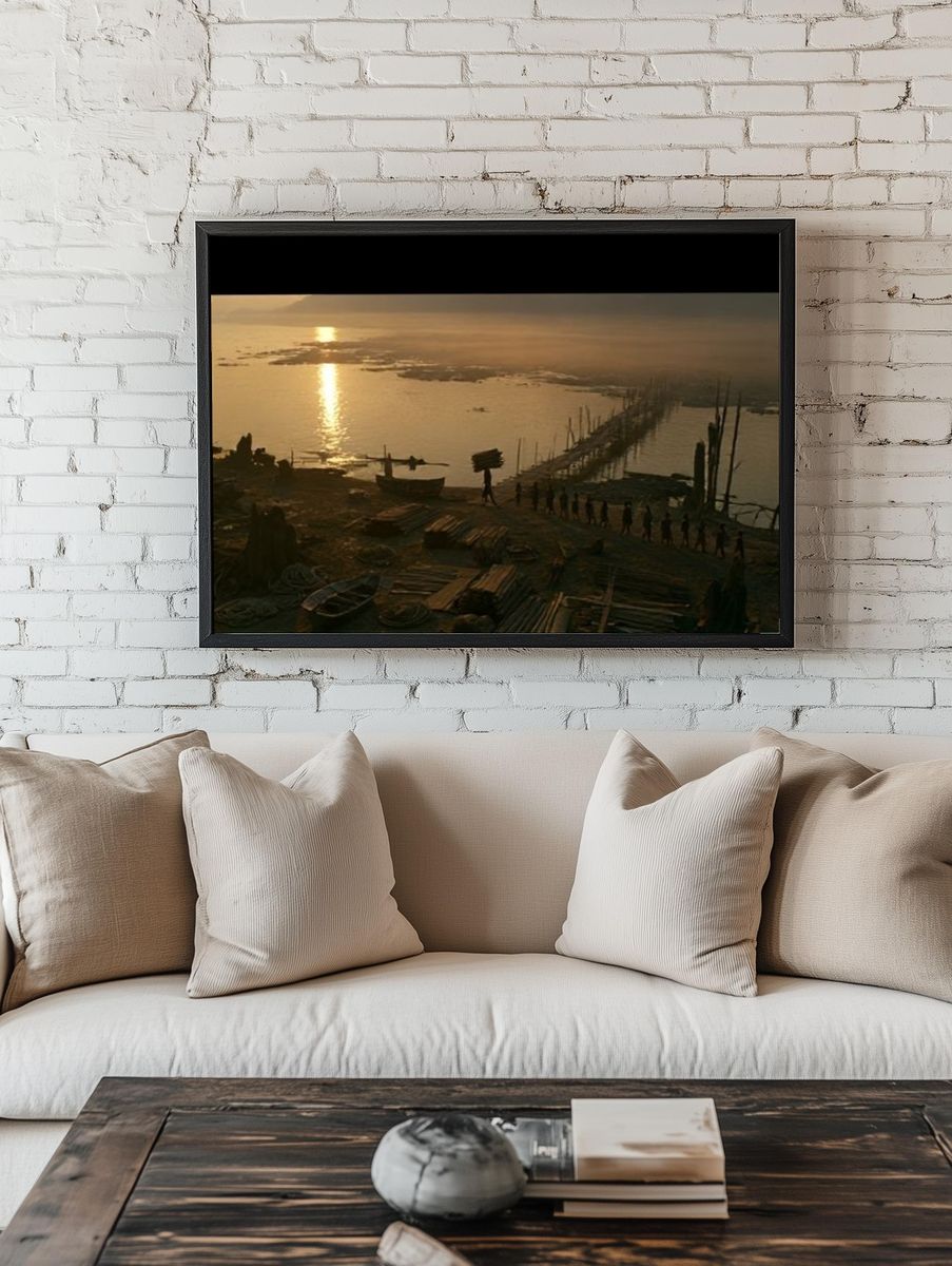 Sunset River Crossing Photography Poster. — room view 1
