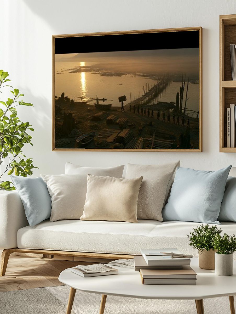 Sunset River Crossing Photography Poster. — room view 2