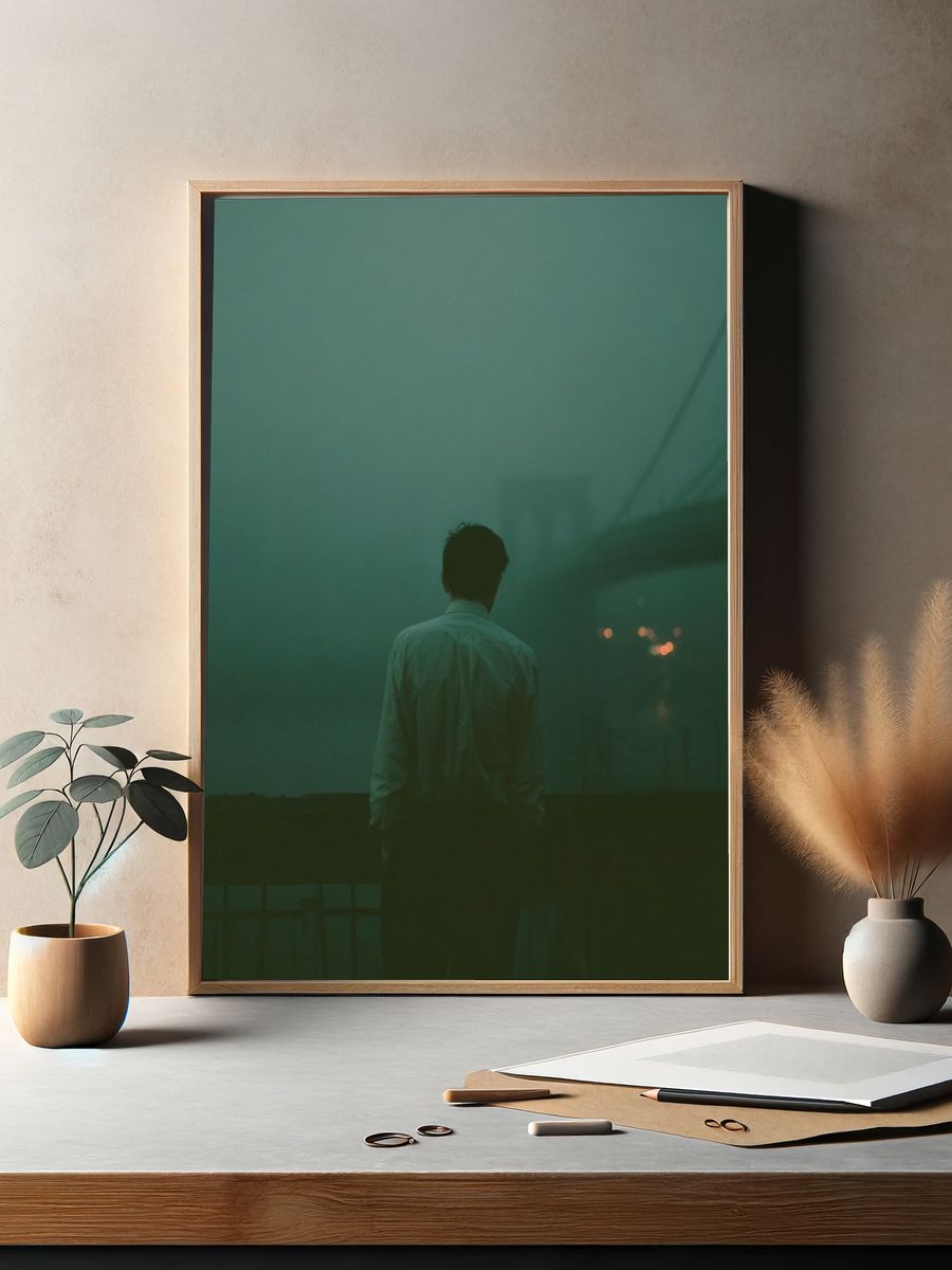 Misty Bridge Silhouette Photography Poster. — room view 2