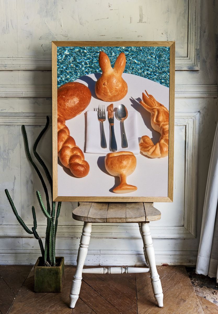 Bread Bunny Tabletop Photography Poster. — room view 1