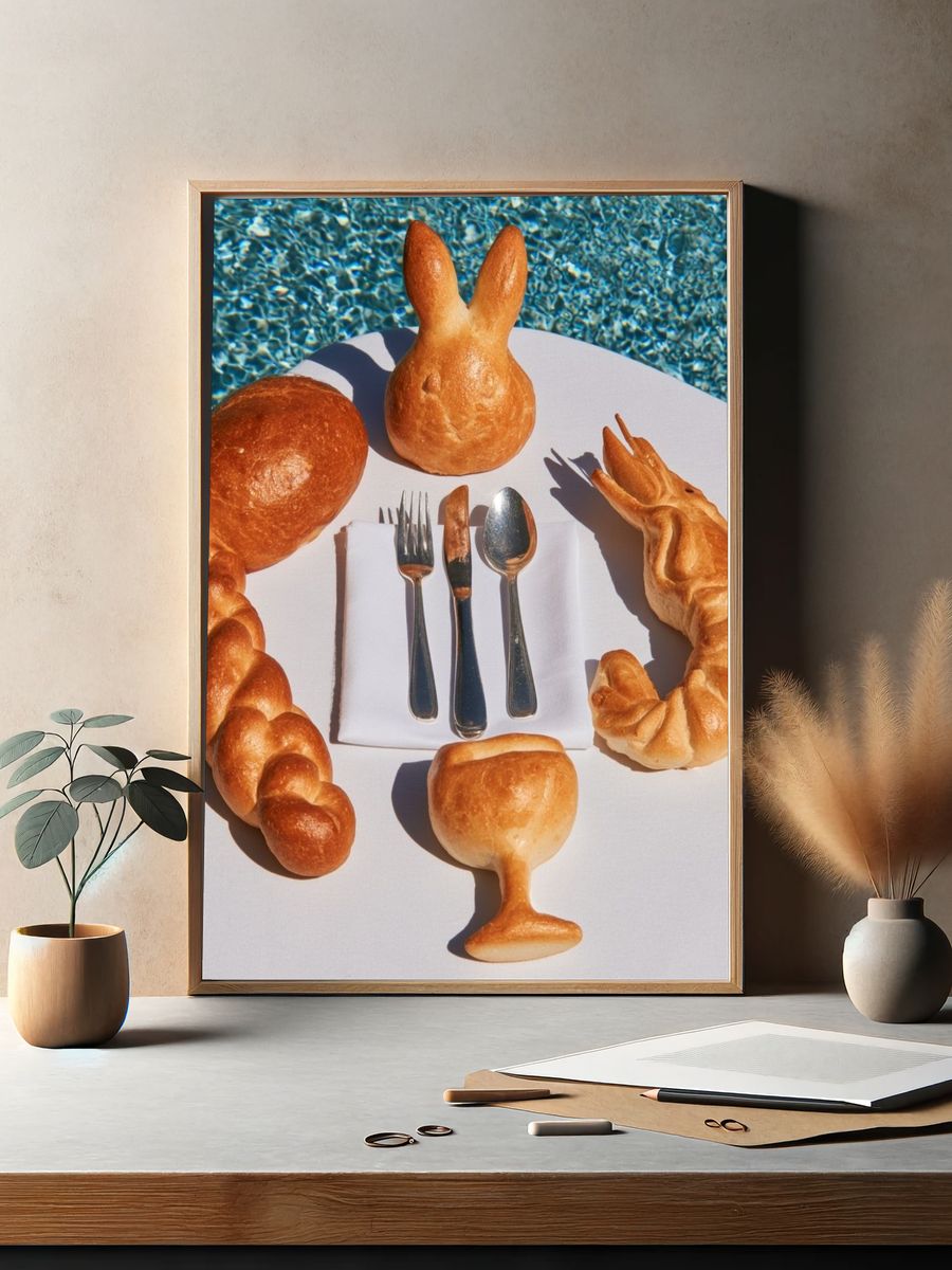 Bread Bunny Tabletop Photography Poster. — room view 2