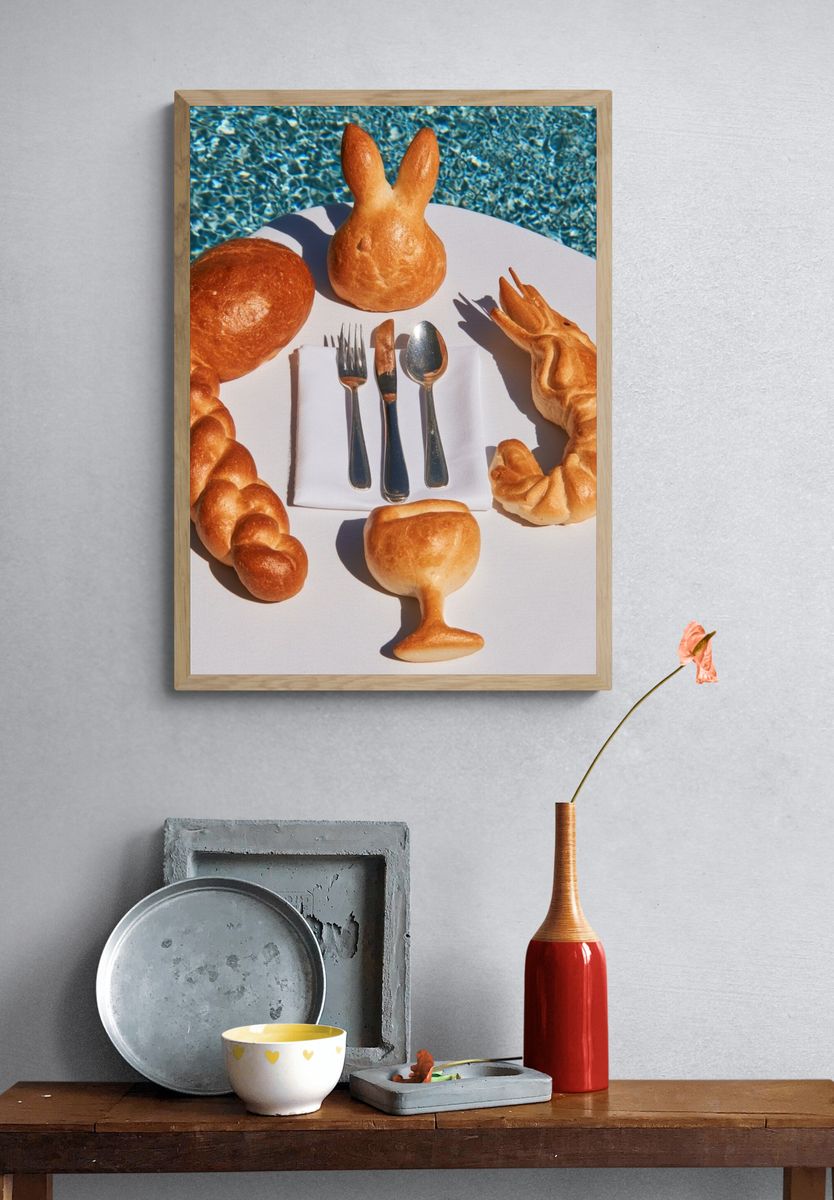 Bread Bunny Tabletop Photography Poster. — room view 3
