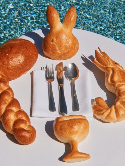 Bread Bunny Tabletop Photography Poster. poster