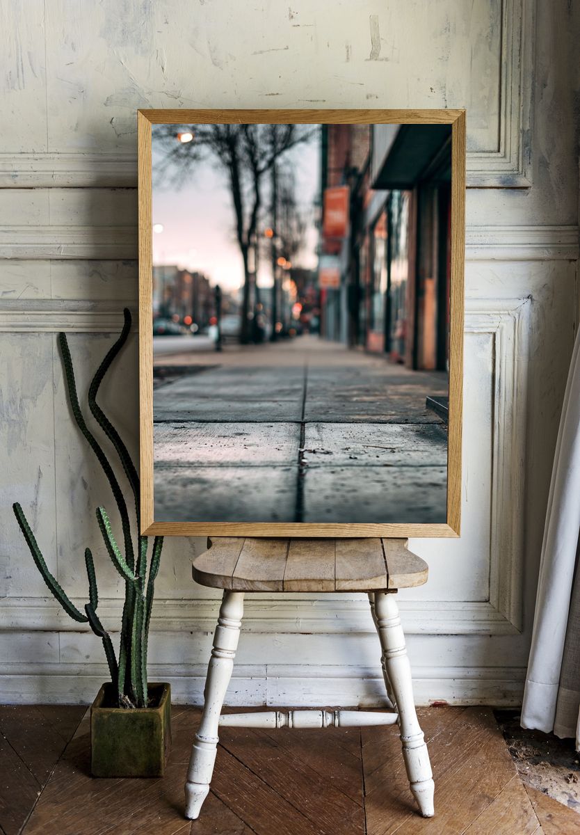 Urban Sidewalk at Dusk Photography Poster. room preview