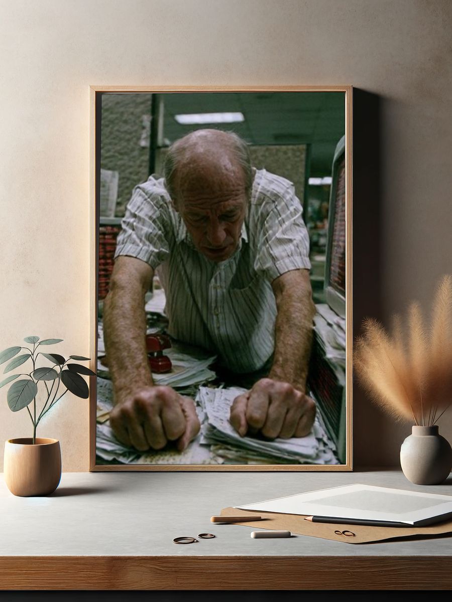 Tense Man at Counter Photography Poster. — room view 2