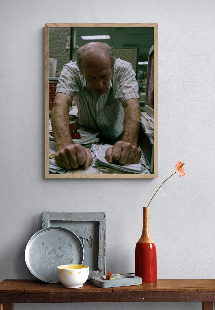 Tense Man at Counter Photography Poster. — room view 3