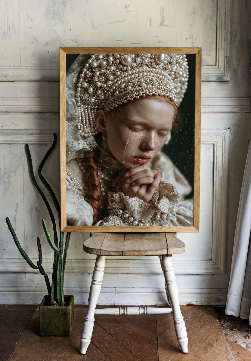 Pearl Crown Portrait Print. room preview