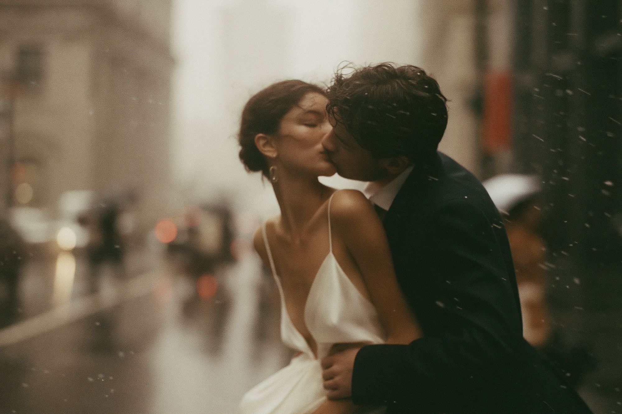 Rainy City Kiss Photography Poster. poster detail