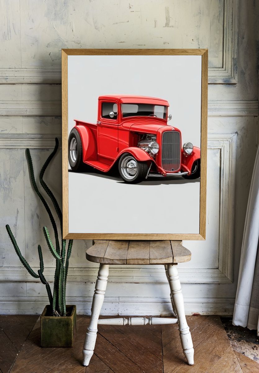 Red Hot Rod Car Photography Poster. — room view 1