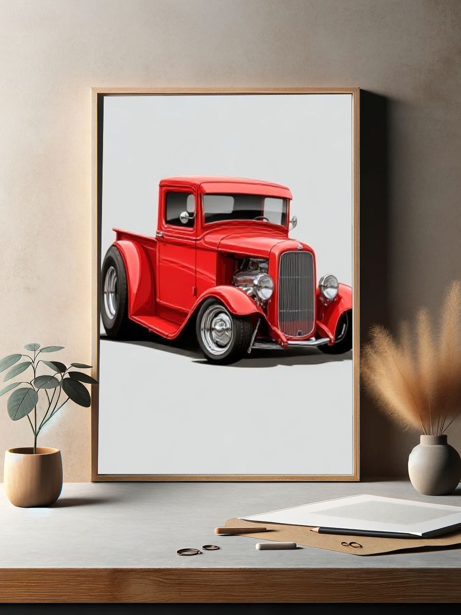 Red Hot Rod Car Photography Poster. — room view 2