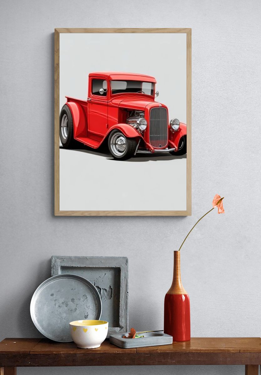 Red Hot Rod Car Photography Poster. — room view 3