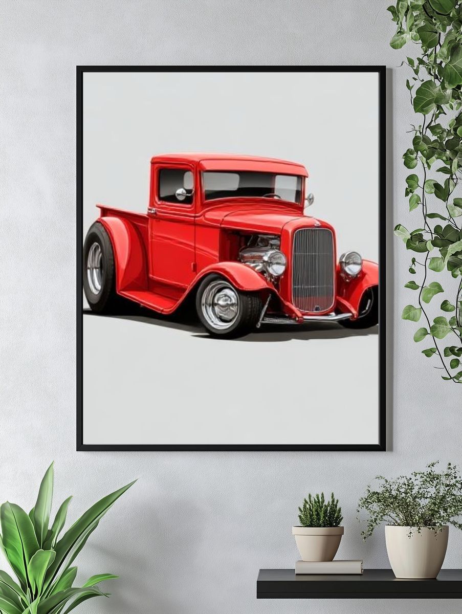 Red Hot Rod Car Photography Poster. — room view 4