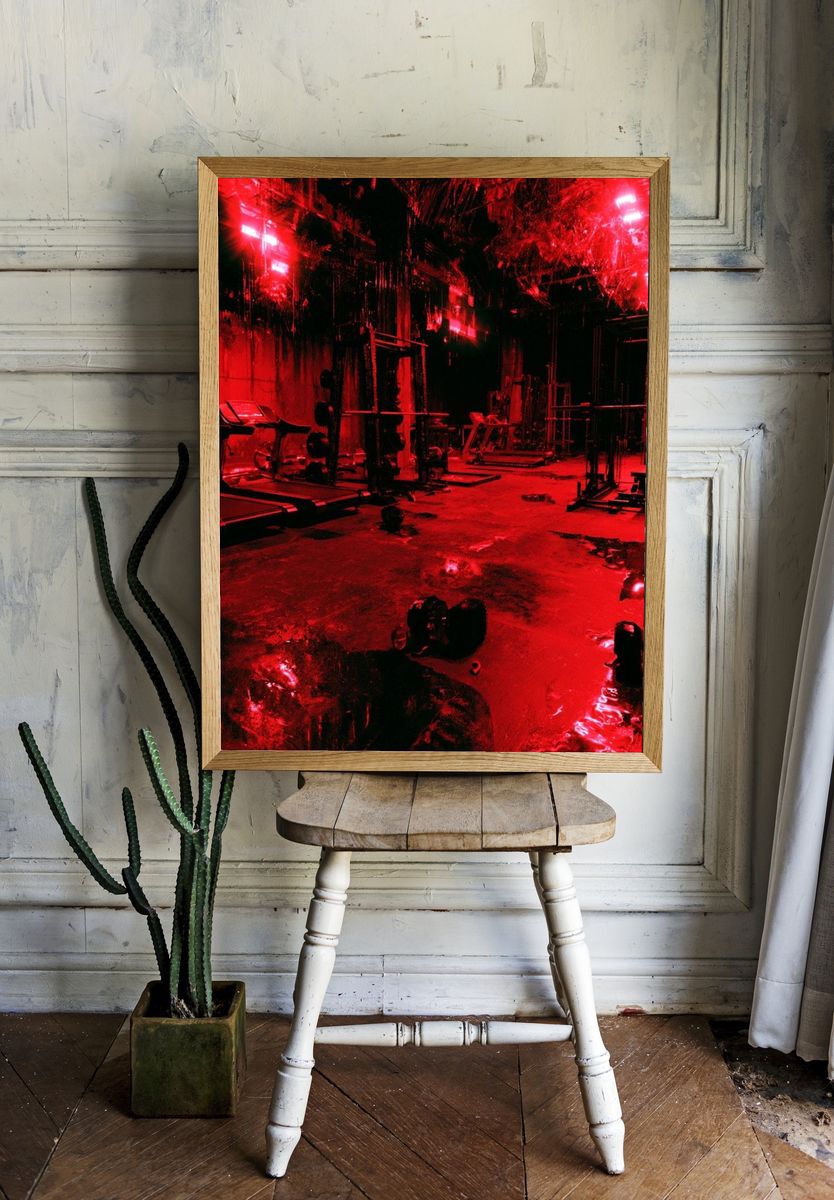 Neon Red Gym Interior Poster. — room view 1