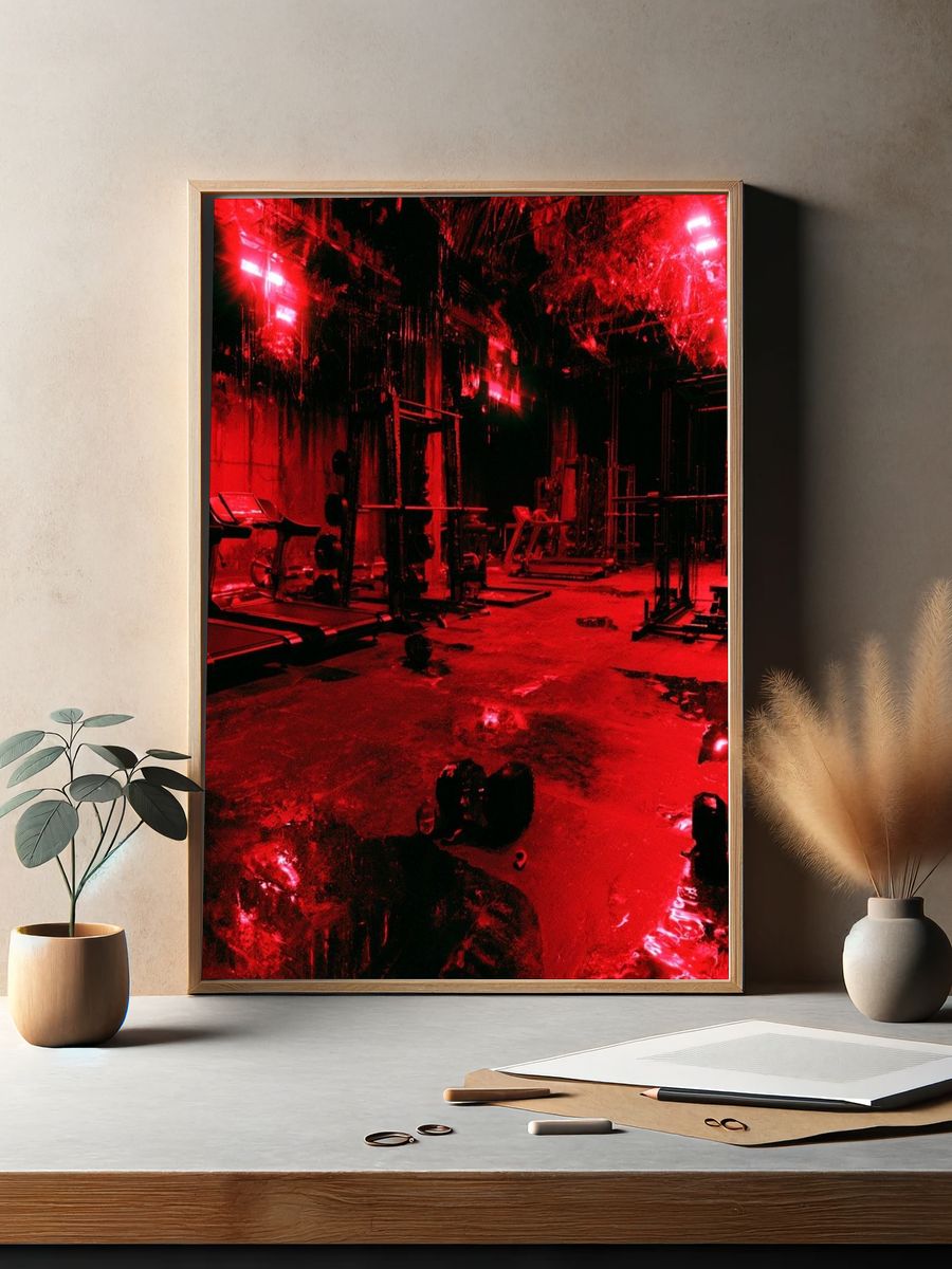 Neon Red Gym Interior Poster. — room view 2