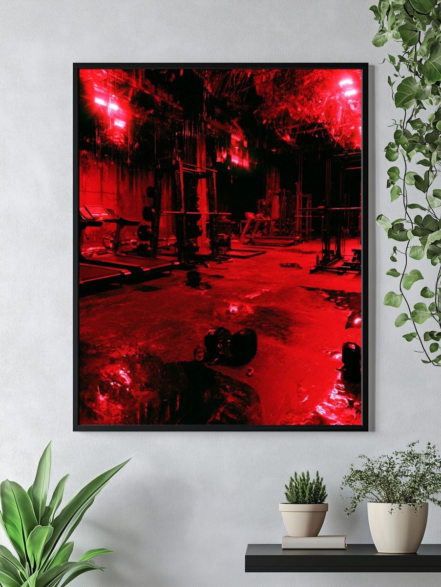 Neon Red Gym Interior Poster. — room view 4
