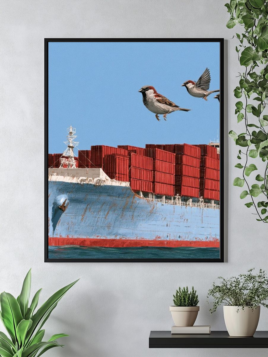 Cargo Ship and Sparrows Photography Poster. — room view 4