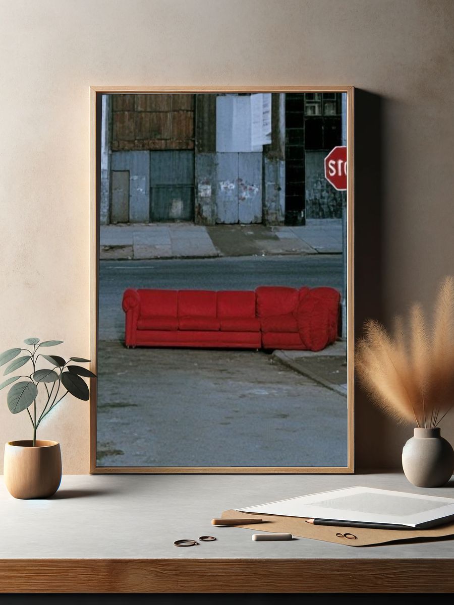 Red Sofa Street Scene Poster. — room view 2