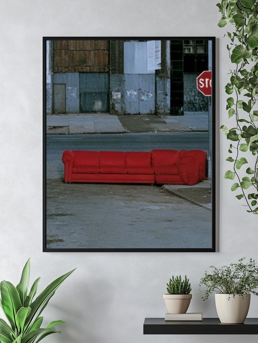 Red Sofa Street Scene Poster. — room view 4