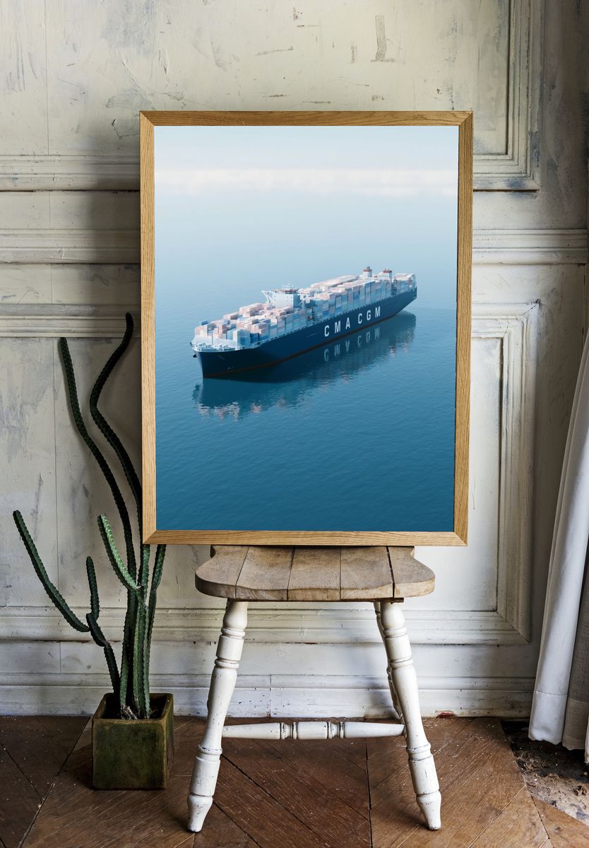Container Ship at Sea Photography Poster. — room view 1
