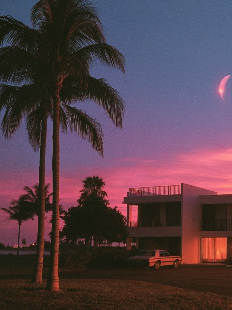 Palm Sunset House Photography Poster. poster detail