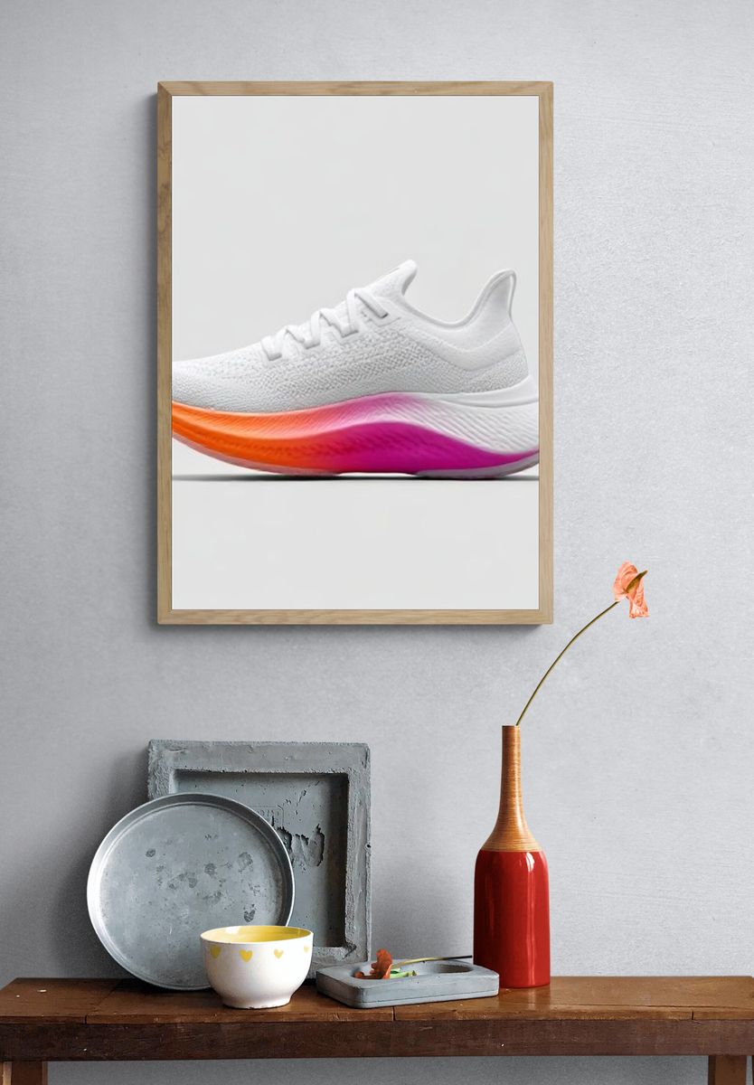 White Running Shoe Photography Poster. — room view 3