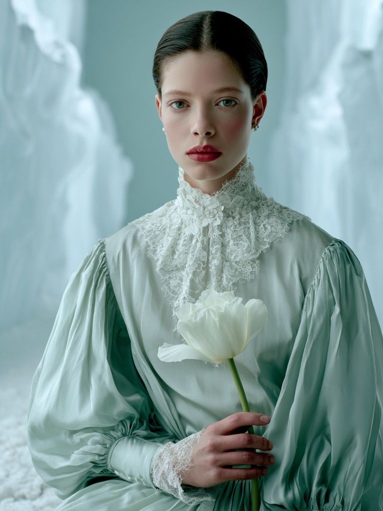 Victorian Portrait with White Tulip Poster. poster — photography art