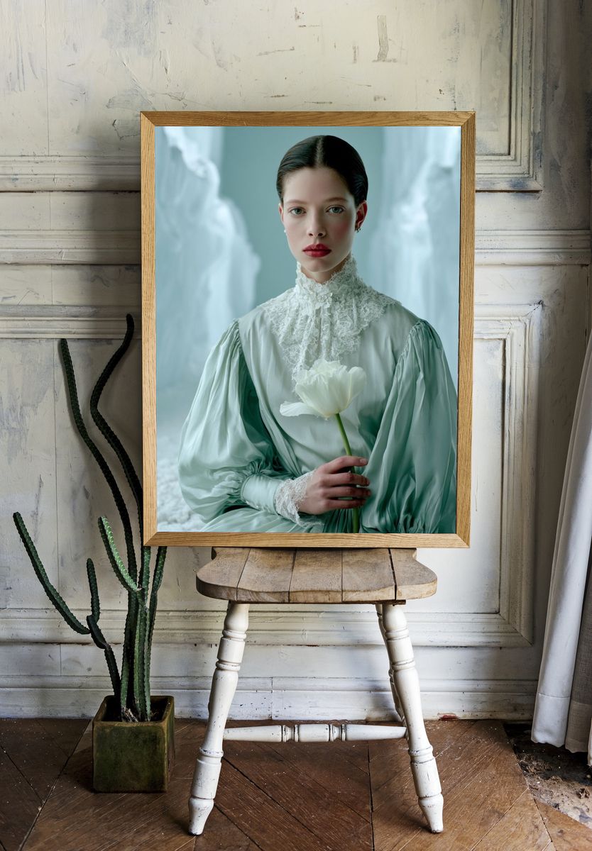 Victorian Portrait with White Tulip Poster. — room view 1