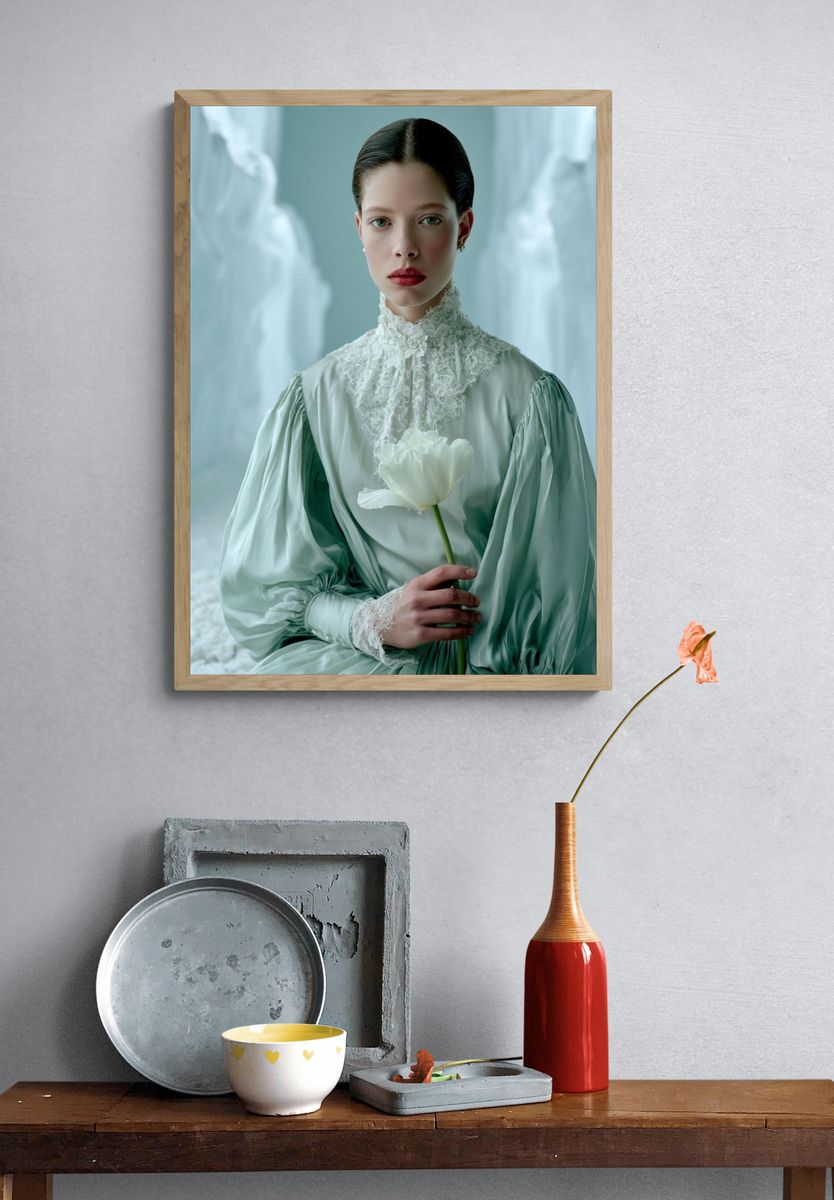 Victorian Portrait with White Tulip Poster. — room view 3
