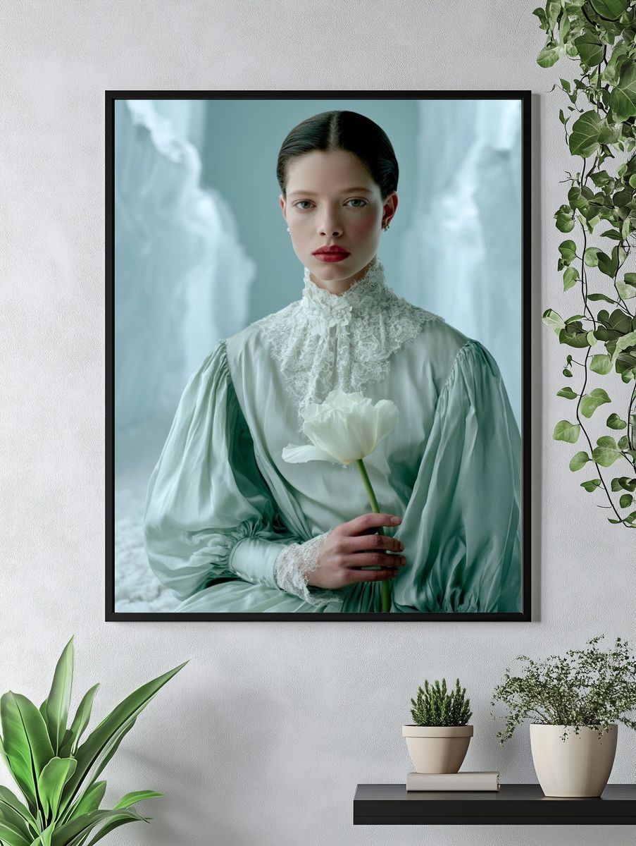 Victorian Portrait with White Tulip Poster. — room view 4