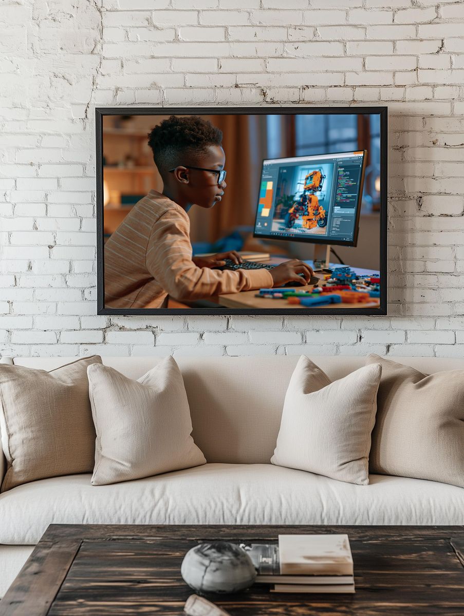 Young Coder at Work Photography Poster. — room view 1