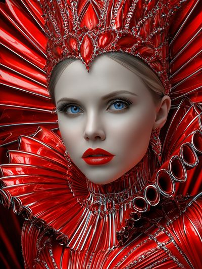 Crimson Futurist Portrait Print. poster