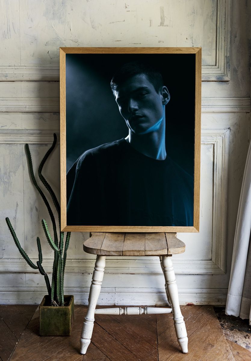 Blue Shadow Portrait Poster. room preview