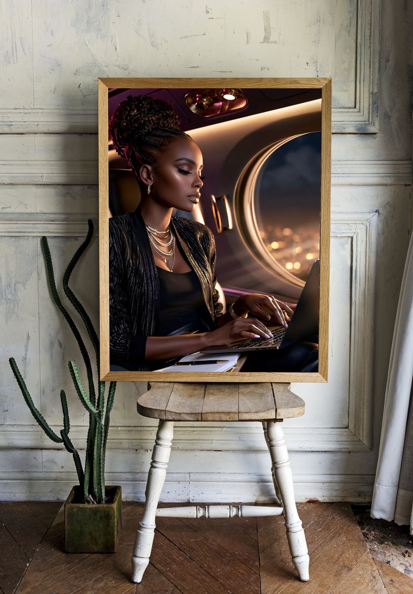 Elegant Woman on Jet Photography Poster. room preview