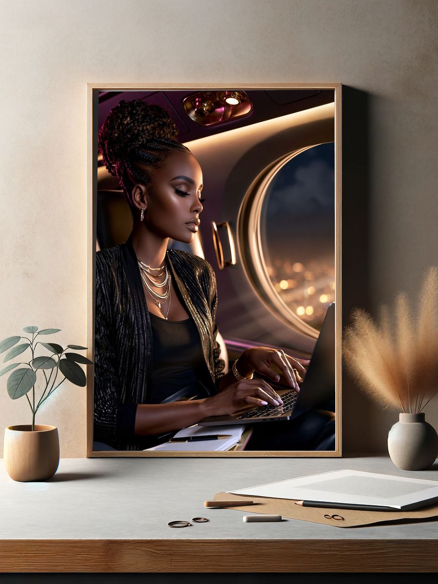 Elegant Woman on Jet Photography Poster. — room view 2